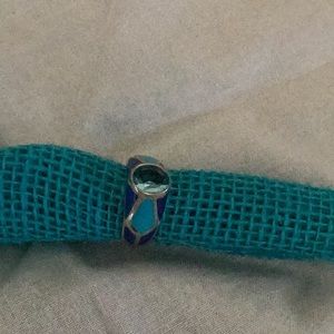 925 Silver turquoise/navy enamel ring